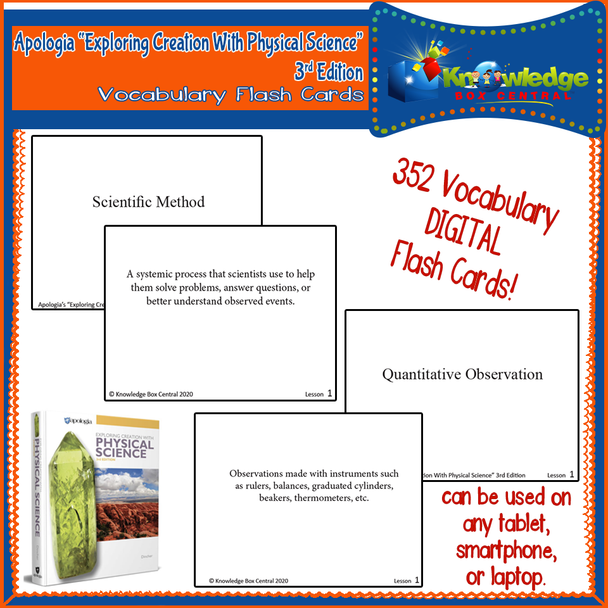 Apologia Physical Science 3rd Edition Vocabulary Word Flash Cards - TABLET VERSION