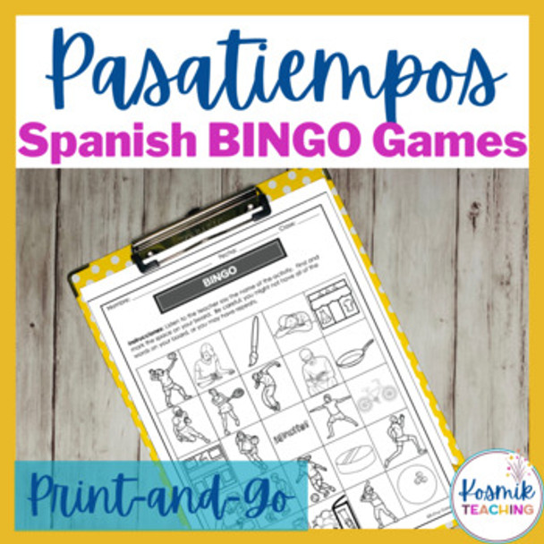 Spanish Pasatiempos and Hobbies Vocabulary BINGO Activity