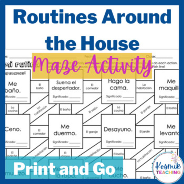 Spanish Routines Around the House Vocabulary Independent Practice Maze Activity