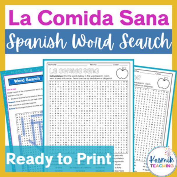 La Comida Sana Spanish Food Word Search