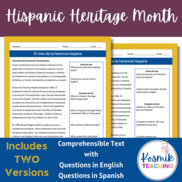 Comprehensible Spanish Reading for Hispanic Heritage Month