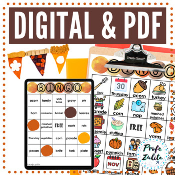 Thanksgiving Vocabulary Game BINGO Activity - 37 Boards Elementary / Newcomer