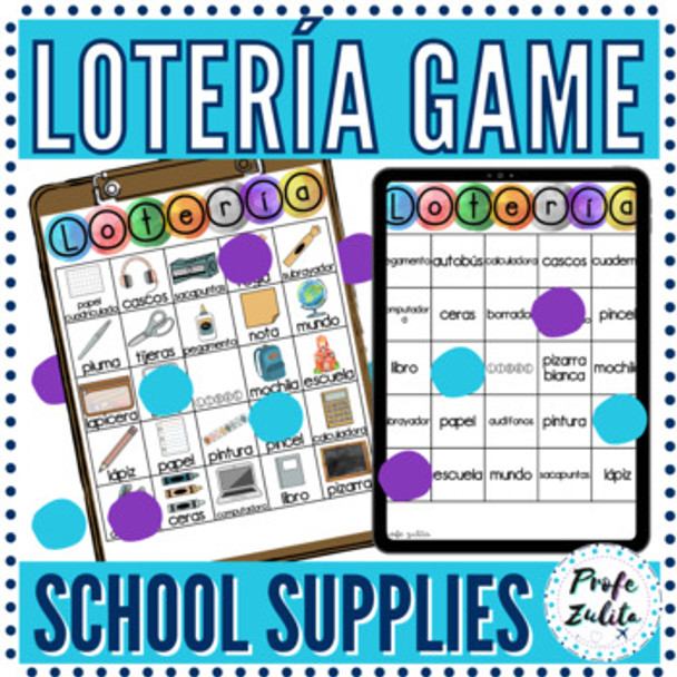 Lotería BINGO Game | School Supplies vocabulary practice in Spanish