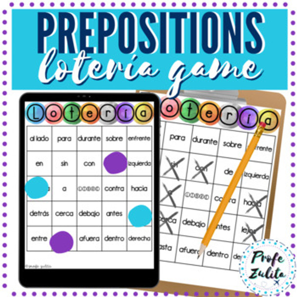 Lotería BINGO Game | Spanish prepositions practice