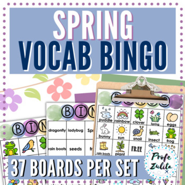 Spring Vocabulary Game BINGO Activity - 37 Boards Elementary / Newcomer