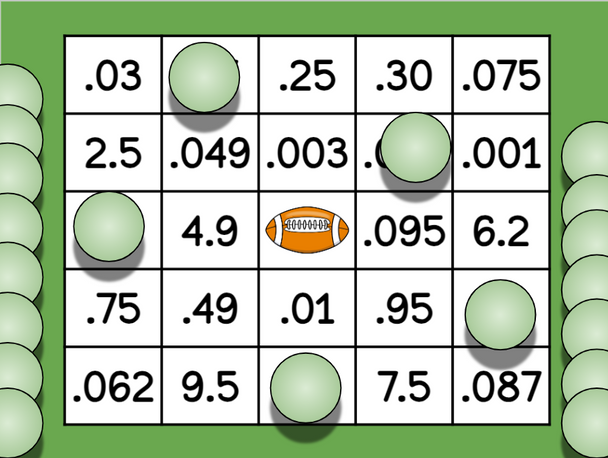 Super Bowl/Football Decimals Bingo - Digital and Printable