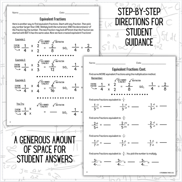 Stepping Into Fractions: Grades 3, 4, 5 Equivalents, Simplest Terms, Comparisons