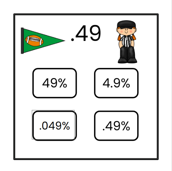Super Bowl/Football Fractions/Decimals/Percentages Slide Game - Google Slides & Power Point