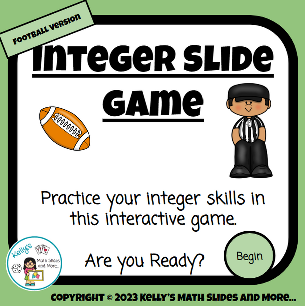 Super Bowl/Football Integer Slide Game Super Bowl/Football Integer Slide Game