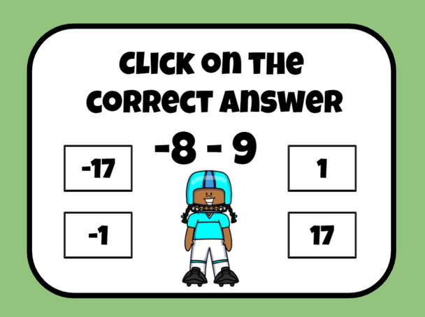 Super Bowl/Football Integer Slide Game Super Bowl/Football Integer Slide Game