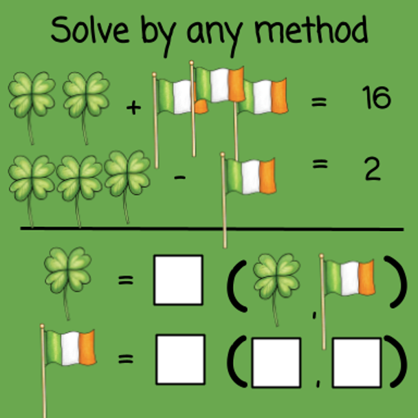 St. Patrick's Day - Systems of Equations - Logic Picture Puzzles