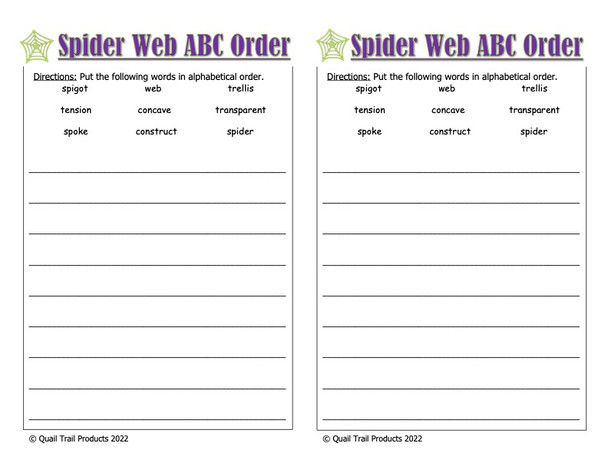 Spider Web Thematic Unit  Worksheets and Activities