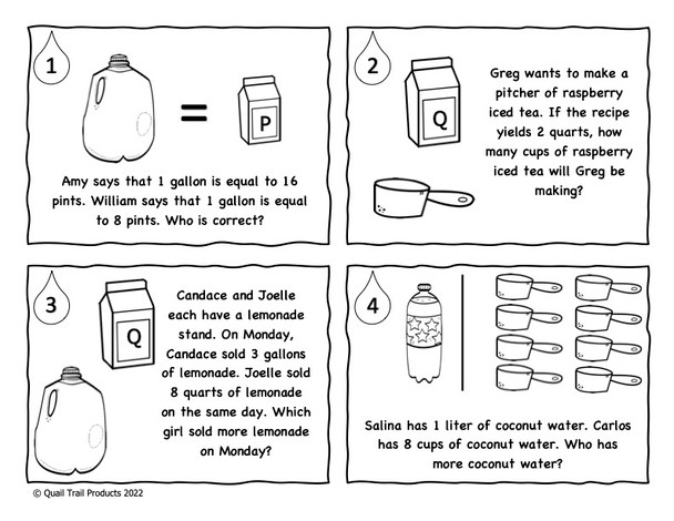 Liquid Volume and Unit Conversions Worksheets