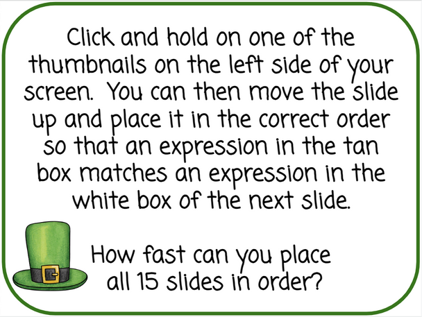 St. Patrick's Day Advanced Equivalent Expressions Race