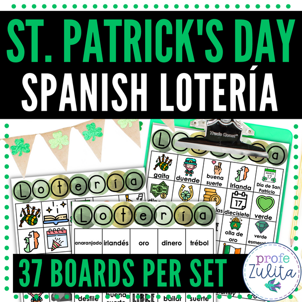 Spanish St. Patrick's Day Lotería Game Día de San Patricio Activity