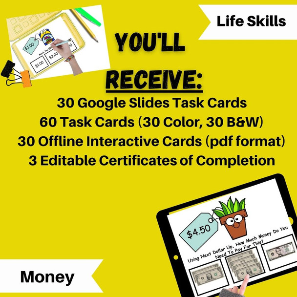 Spring Counting Mixed Money Math Life Skills PLUS Task Cards 3 Levels