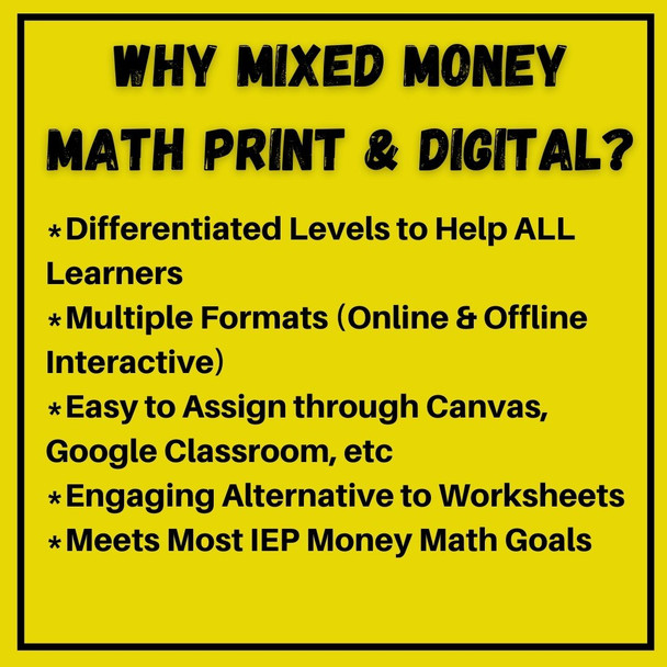 Spring Counting Mixed Money Math Life Skills PLUS Task Cards 3 Levels