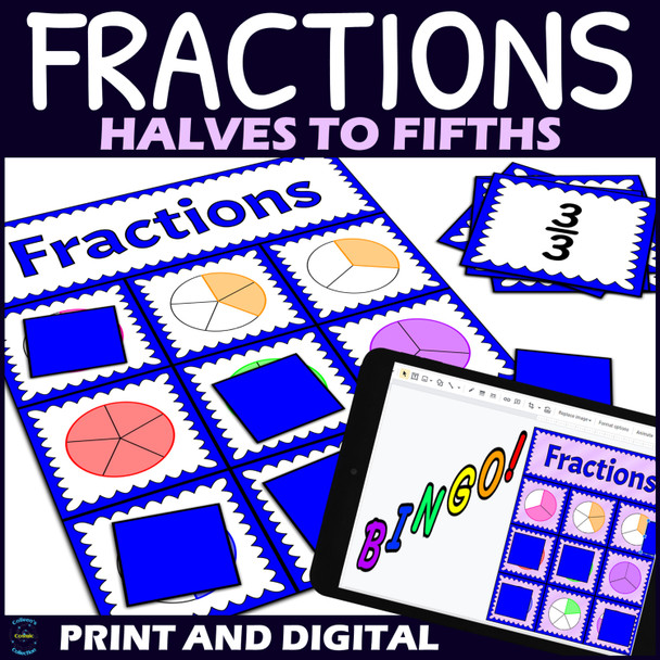 Fractions Activity 1/2s to 1/5s - Bingo Game - Fraction Circles