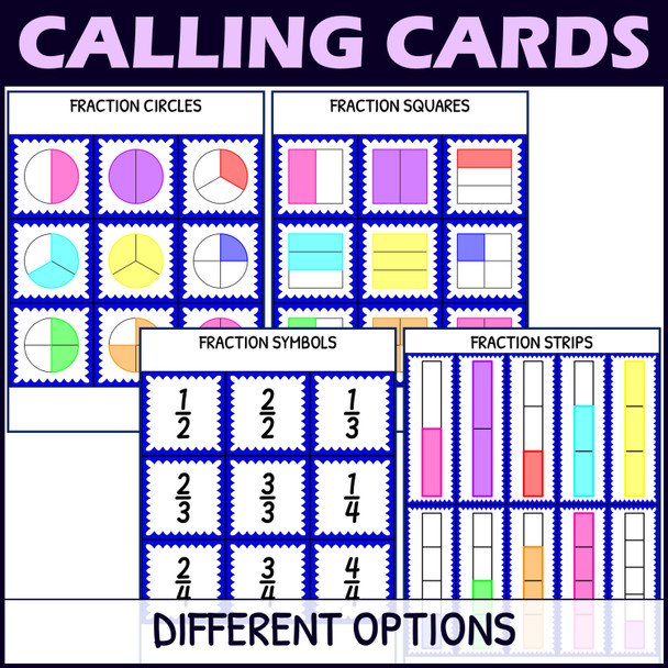 Fractions Activity 1/2s to 1/5s - Bingo Game - Fraction Symbols