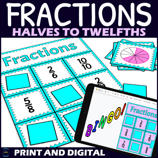 Fractions Activity 1/2s to 1/12s - Bingo Game - Fraction Symbols
