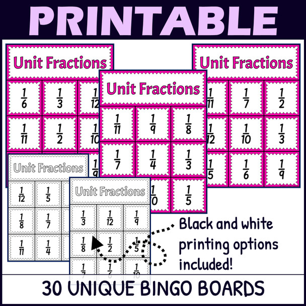 Unit Fractions Activity - Bingo Game - Fraction Symbols