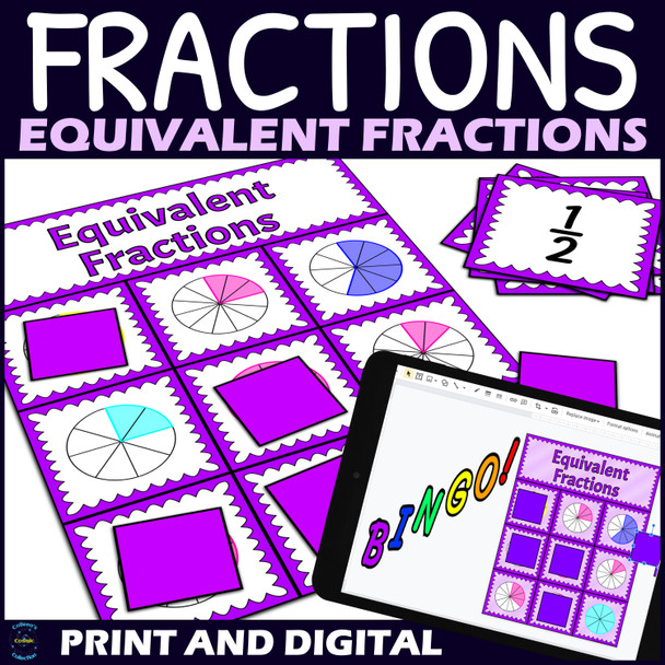 Equivalent Fractions Activity - Bingo Game - Fraction Circles