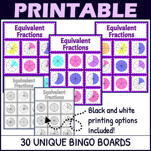 Equivalent Fractions Activity - Bingo Game - Fraction Circles