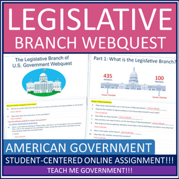 The Legislative Branch and Congress American Government Webquest Worksheet