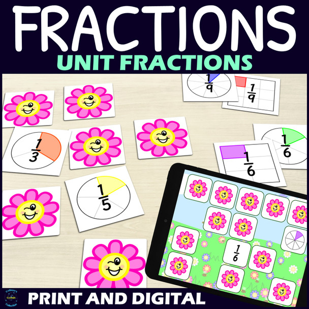 Spring Unit Fractions Activity - Matching Game - Printable and Digital