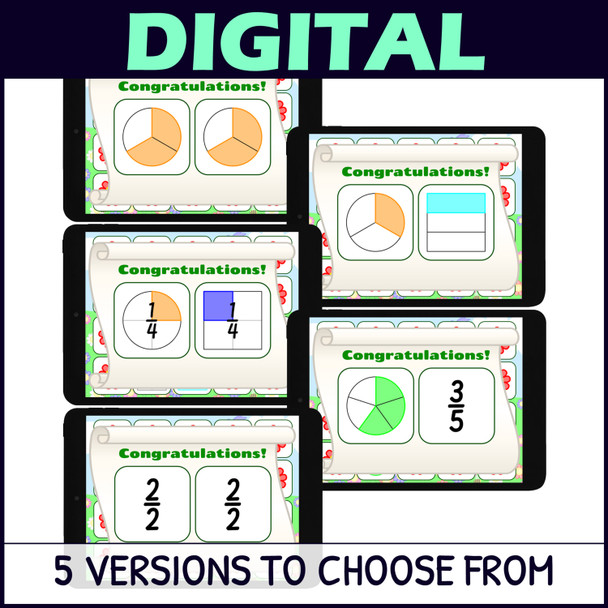 Spring Common Fractions Activity - Matching Games - 1/2s - 1/5s