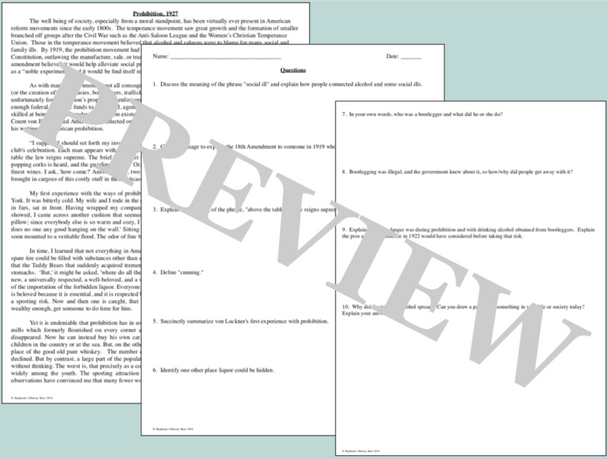 1920s Prohibition Primary Source and Image Analysis