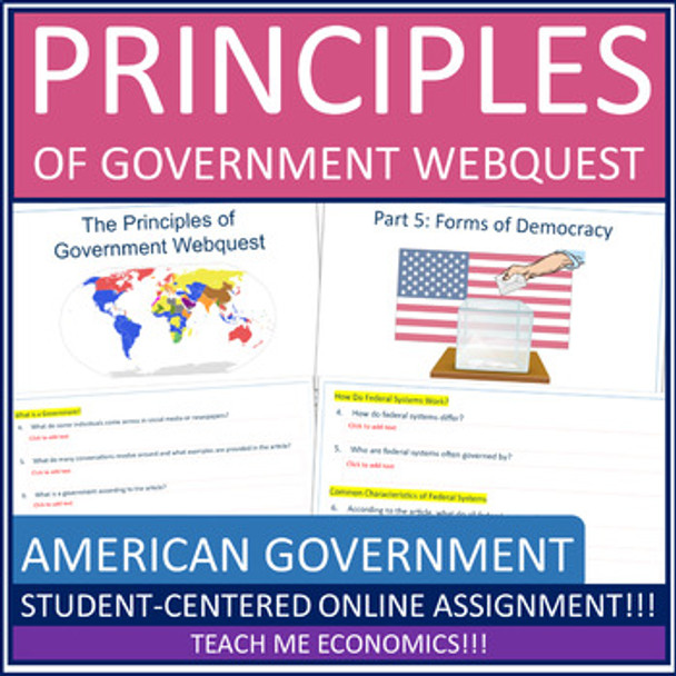 Principles of American Government Webquest Printable Worksheet or Google Slides
