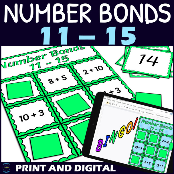 Number Bonds to 15 Activity - Bingo Game - Printable and Digital - Numbers 11-15
