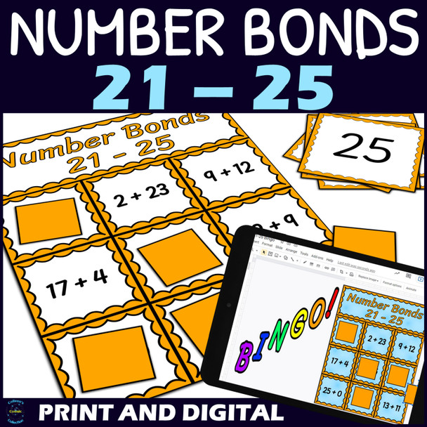 Number Bonds to 25 Activity - Bingo Game - Printable and Digital - Numbers 21-25