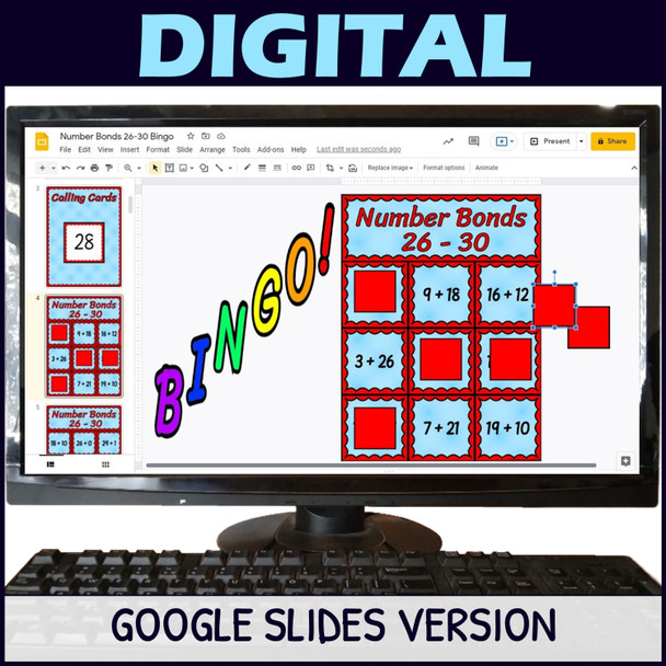 Number Bonds to 30 Activity - Bingo Game - Print and Digital - 26-30