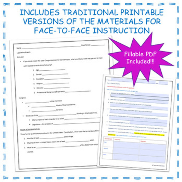 Congress and Legislative Branch Power Point, Worksheet, Webquest, Test, Bundle