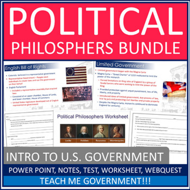 Political Philosophers Government Power Point, Worksheet, Webquest, Test, Bundle