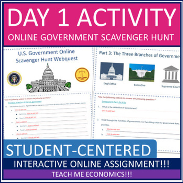 American Government Day 1 Activity Introduction Scavenger Hunt Online Webquest