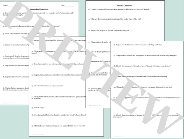 Revolutionary War Point of View Primary Source Analysis