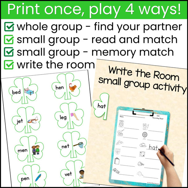 St. Patrick’s Day CVC Words Literacy Center Activity for March