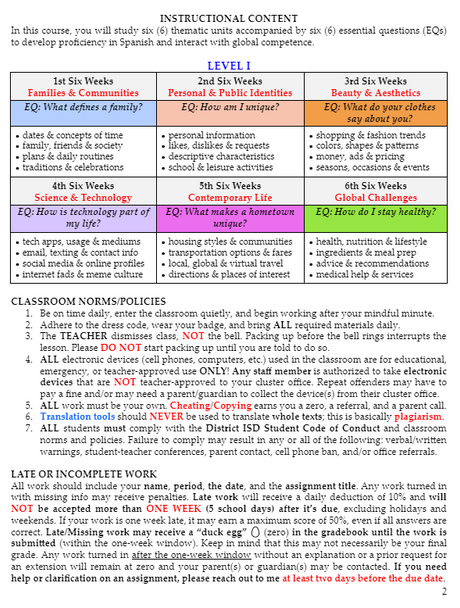 Spanish Syllabus - Editable Templates