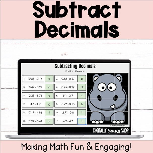 Subtract Decimals Digital Self-Checking Activity