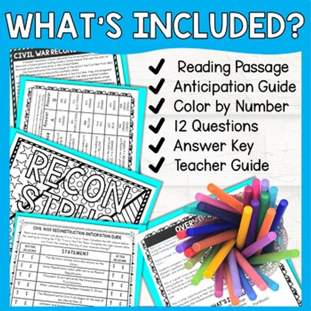 Civil War Reconstruction Color by Number, Reading Passage and Text Marking Civil War Reconstruction Color by Number, Reading Passage and Text Marking