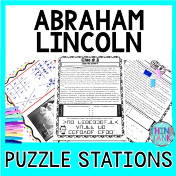 Abraham Lincoln PUZZLE STATIONS: Civil War, Gettysburg Address, President's Day