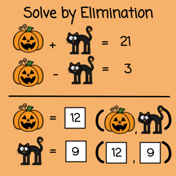 Halloween Systems of Equations Logic Picture Puzzles
