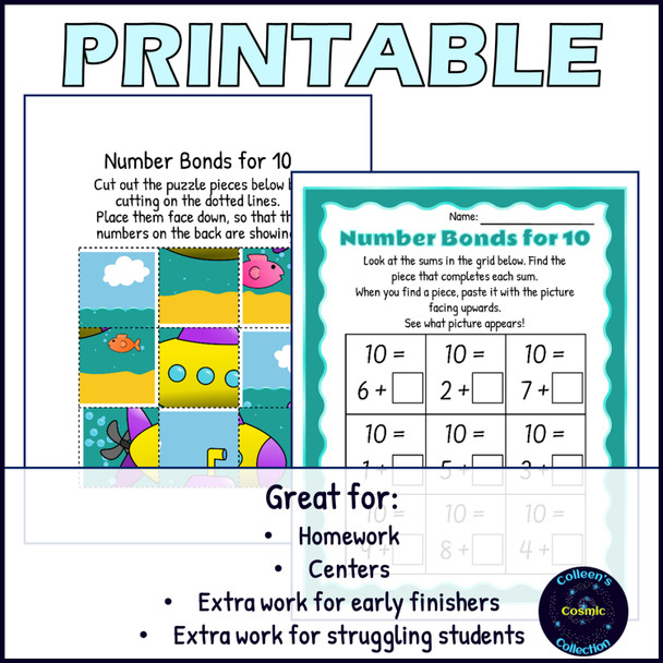 Number Bonds to 30 Activity BUNDLE - Cut and Paste Puzzles - Printable & Digital