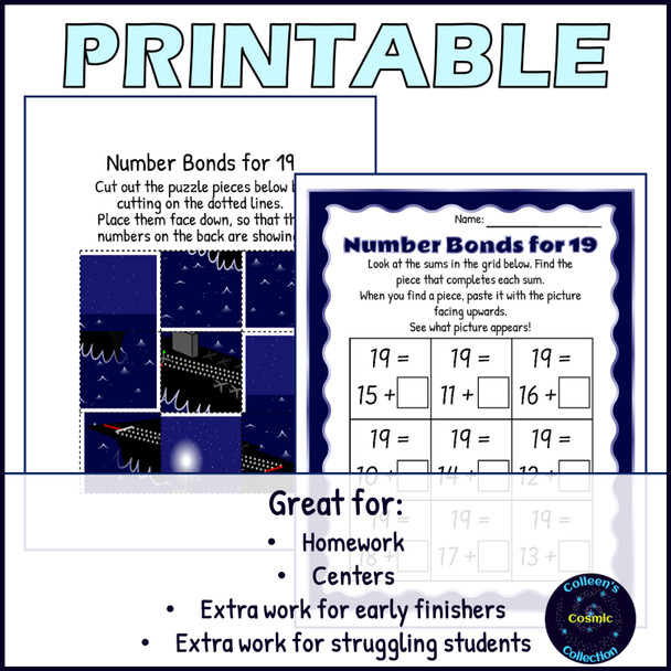 Number Bonds to 20 Activity - Cut and Paste Puzzle - 16-20 - Printable & Digital