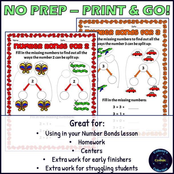 Number Bonds with Pictures - Number Bonds to 5 Activities - 2-5