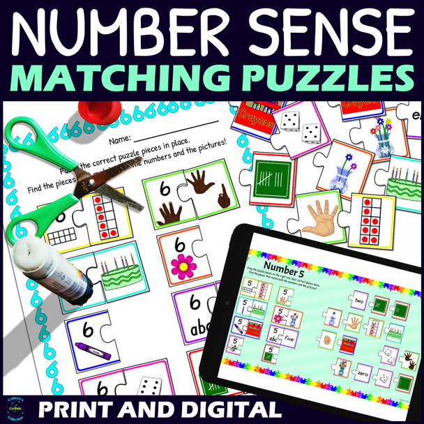 Number Sense Centers Activities 0-10 - Hands On Cut and Paste Puzzles