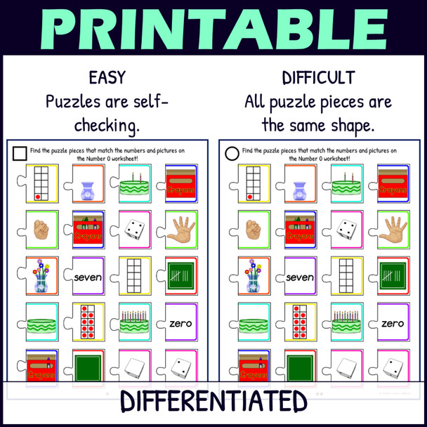 Number Sense Centers Activities 0-10 - Hands On Cut and Paste Puzzles